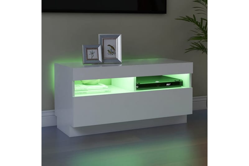 TV-bänk med LED-belysning vit 80x35x40 cm - Vit - TV bänk & mediabänk