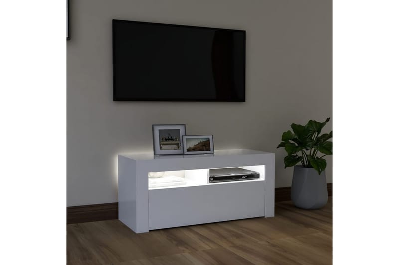 TV-bänk med LED-belysning vit 90x35x40 cm - Vit - Möbler - Tv möbel & mediamöbel - TV bänk & mediabänk