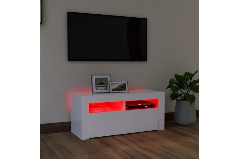 TV-bänk med LED-belysning vit 90x35x40 cm - Vit - Möbler - Tv möbel & mediamöbel - TV bänk & mediabänk