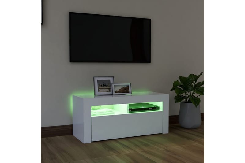 TV-bänk med LED-belysning vit 90x35x40 cm - Vit - Möbler - Tv möbel & mediamöbel - TV bänk & mediabänk
