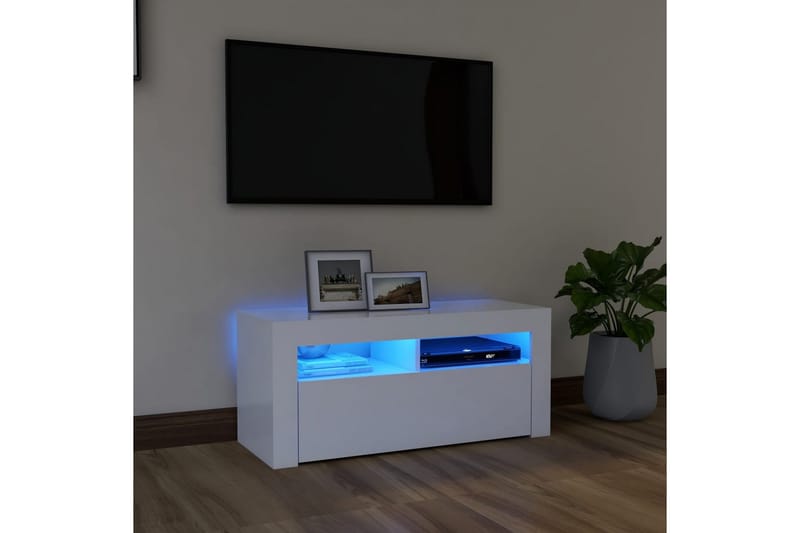 TV-bänk med LED-belysning vit 90x35x40 cm - Vit - Möbler - Tv möbel & mediamöbel - TV bänk & mediabänk