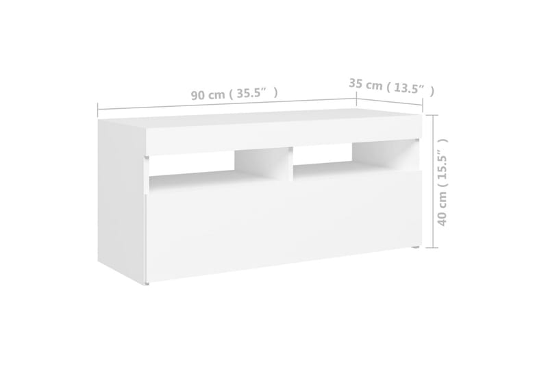 TV-bänk med LED-belysning vit 90x35x40 cm - Vit - TV bänk & mediabänk