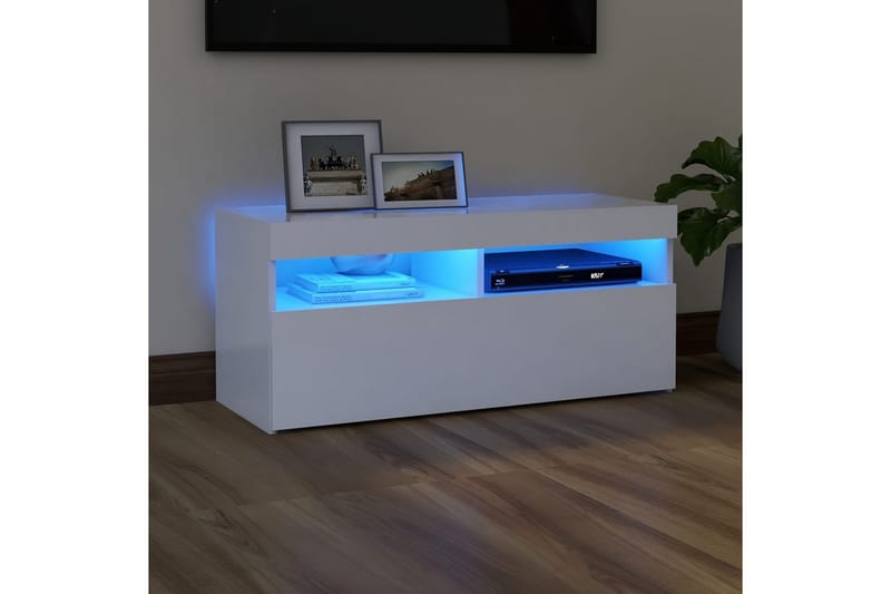 TV-bänk med LED-belysning vit 90x35x40 cm - Vit - Möbler - Tv möbel & mediamöbel - TV bänk & mediabänk