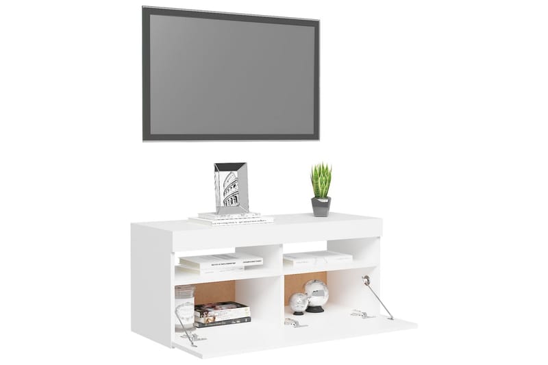 TV-bänk med LED-belysning vit 90x35x40 cm - Vit - TV bänk & mediabänk