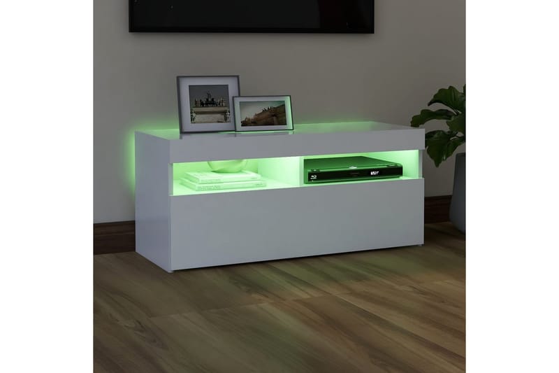 TV-bänk med LED-belysning vit 90x35x40 cm - Vit - Möbler - Tv möbel & mediamöbel - TV bänk & mediabänk