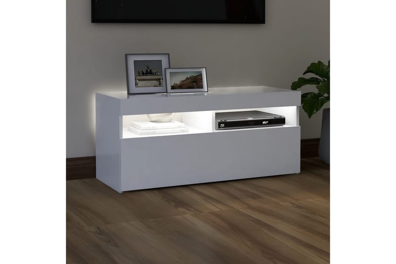 TV-bänk med LED-belysning vit 90x35x40 cm - Vit - Möbler - Tv möbel & mediamöbel - TV bänk & mediabänk