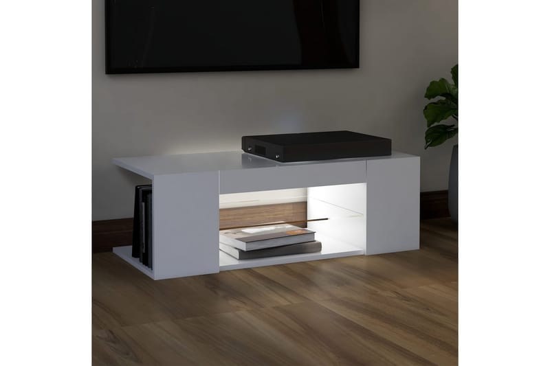 TV-bänk med LED-belysning vit 90x39x30 cm - Vit - TV bänk & mediabänk