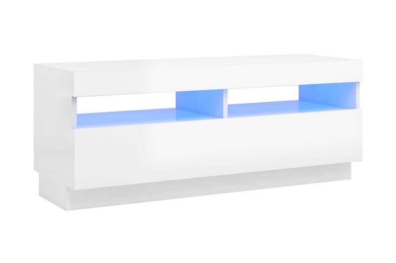 TV-bänk med LED-belysning vit högglans 100x35x40 cm - Vit - TV bänk & mediabänk