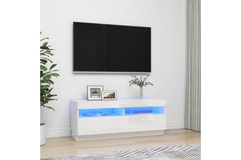 TV-bänk med LED-belysning vit högglans 100x35x40 cm - Vit - TV bänk & mediabänk