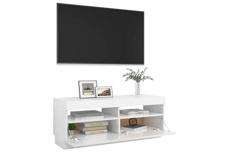 TV-bänk med LED-belysning vit högglans 100x35x40 cm - Vit - TV bänk & mediabänk