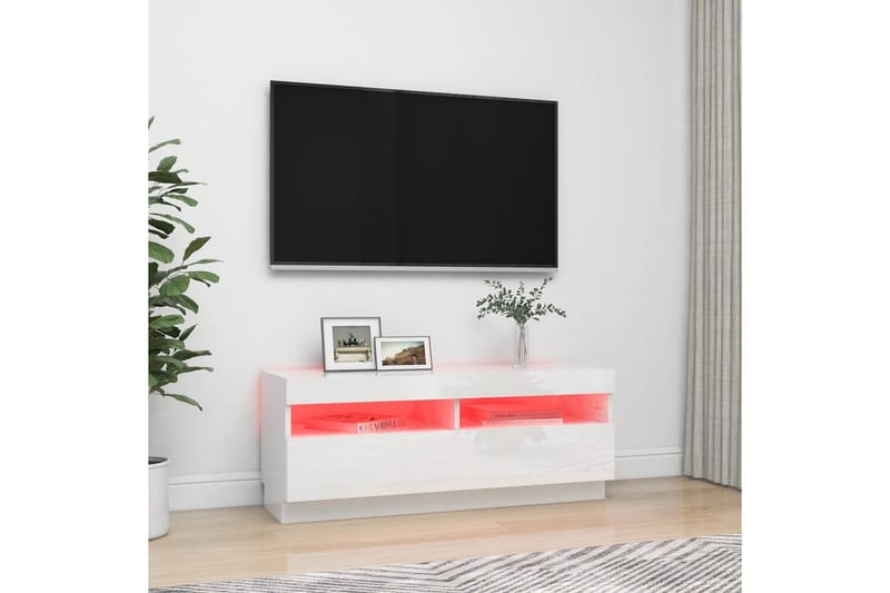TV-bänk med LED-belysning vit högglans 100x35x40 cm - Vit - Möbler - Tv möbel & mediamöbel - TV bänk & mediabänk