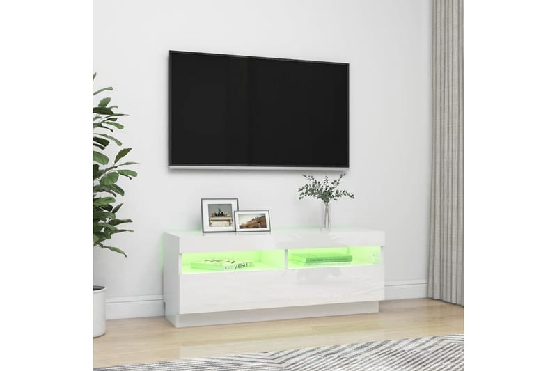 TV-bänk med LED-belysning vit högglans 100x35x40 cm - Vit - Möbler - Tv möbel & mediamöbel - TV bänk & mediabänk