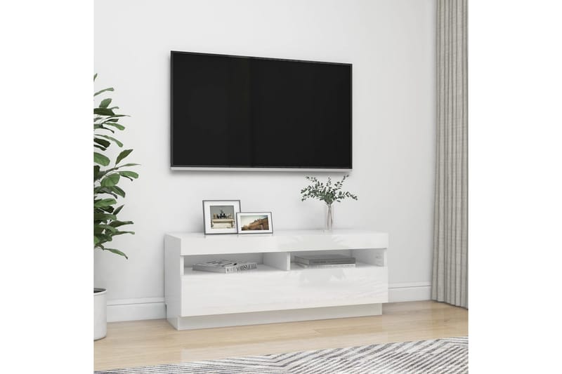 TV-bänk med LED-belysning vit högglans 100x35x40 cm - Vit - TV bänk & mediabänk