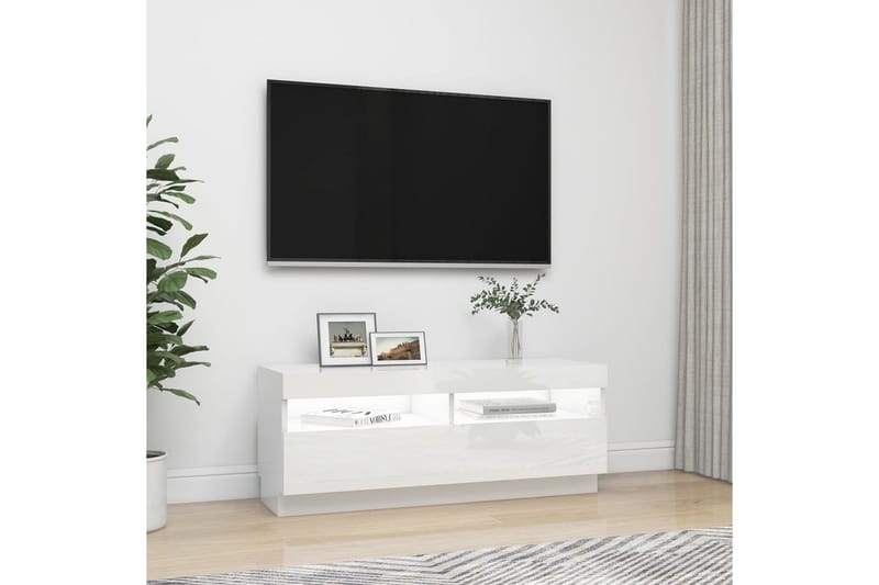 TV-bänk med LED-belysning vit högglans 100x35x40 cm - Vit - TV bänk & mediabänk