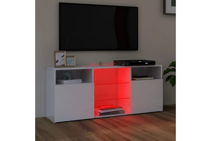 TV-bänk med LED-belysning vit högglans 120x30x50 cm - Vit - TV bänk & mediabänk