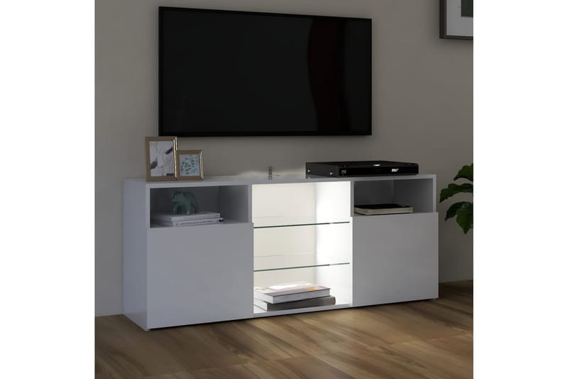 TV-bänk med LED-belysning vit högglans 120x30x50 cm - Vit - TV bänk & mediabänk