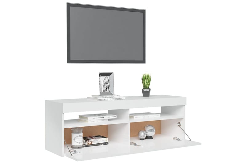 TV-bänk med LED-belysning vit högglans 120x35x40 cm - Vit - Möbler - Tv möbel & mediamöbel - TV bänk & mediabänk