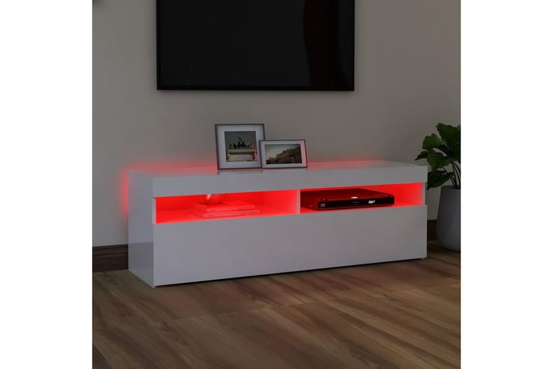 TV-bänk med LED-belysning vit högglans 120x35x40 cm - Vit - Möbler - Tv möbel & mediamöbel - TV bänk & mediabänk