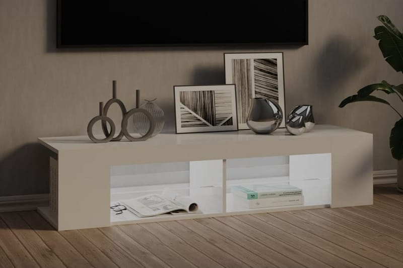 TV-bänk med LED-belysning vit högglans 135x39x30 cm - Vit - Möbler - Tv möbel & mediamöbel - TV bänk & mediabänk