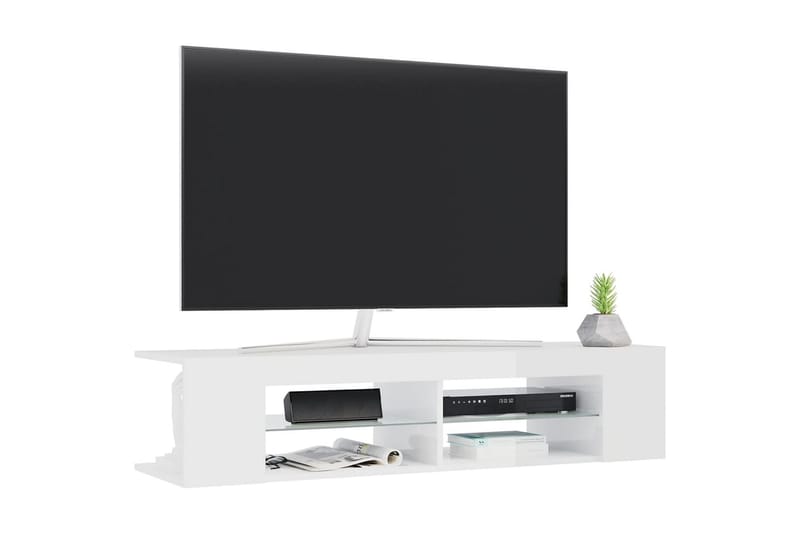 TV-bänk med LED-belysning vit högglans 135x39x30 cm - Vit - Möbler - Tv möbel & mediamöbel - TV bänk & mediabänk