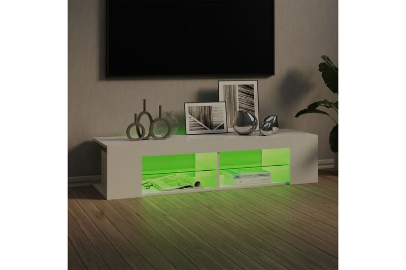 TV-bänk med LED-belysning vit högglans 135x39x30 cm - Vit - Möbler - Tv möbel & mediamöbel - TV bänk & mediabänk