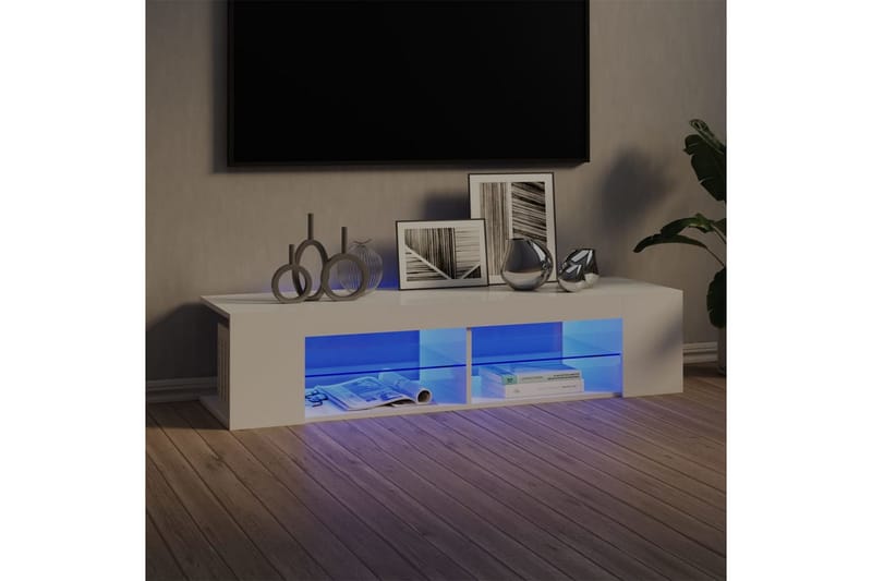 TV-bänk med LED-belysning vit högglans 135x39x30 cm - Vit - Möbler - Tv möbel & mediamöbel - TV bänk & mediabänk