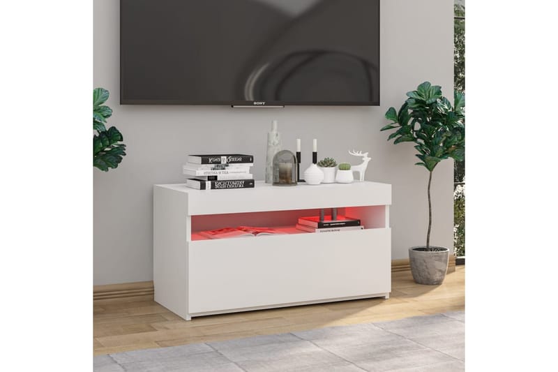 Tv-bänk med LED-belysning vit högglans 75x35x40 cm - Vit - Möbler - Tv möbel & mediamöbel - TV bänk & mediabänk