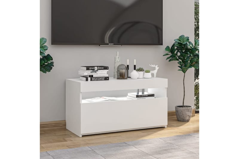 Tv-bänk med LED-belysning vit högglans 75x35x40 cm - Vit - Möbler - Tv möbel & mediamöbel - TV bänk & mediabänk