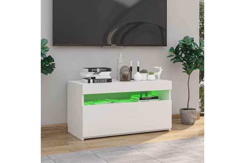 Tv-bänk med LED-belysning vit högglans 75x35x40 cm - Vit - TV bänk & mediabänk