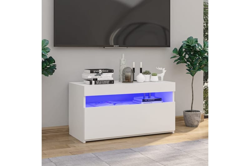 Tv-bänk med LED-belysning vit högglans 75x35x40 cm - Vit - Möbler - Tv möbel & mediamöbel - TV bänk & mediabänk