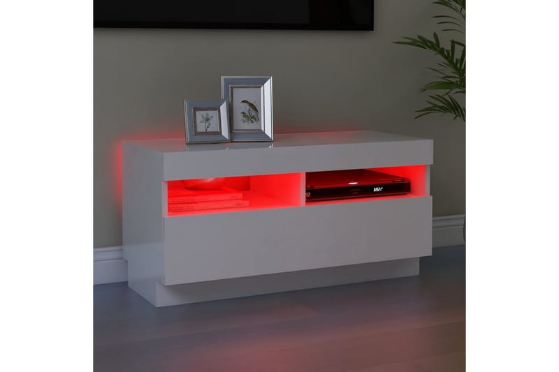 TV-bänk med LED-belysning vit högglans 80x35x40 cm - Vit - Möbler - Tv möbel & mediamöbel - TV bänk & mediabänk