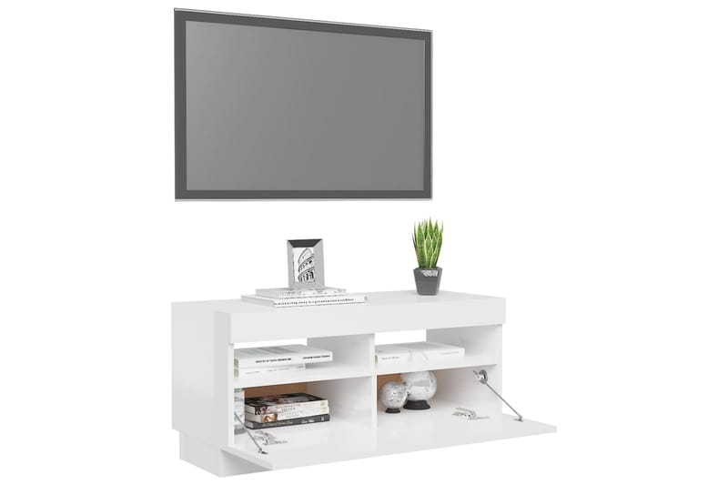 TV-bänk med LED-belysning vit högglans 80x35x40 cm - Vit - Möbler - Tv möbel & mediamöbel - TV bänk & mediabänk