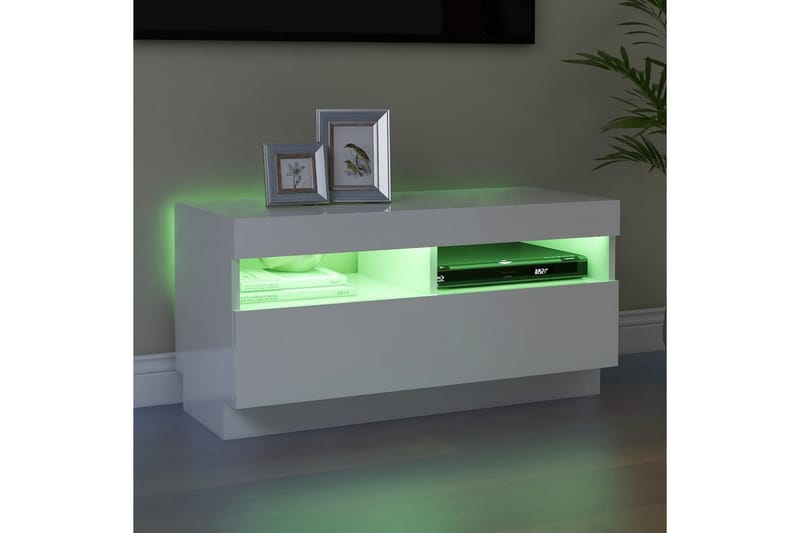 TV-bänk med LED-belysning vit högglans 80x35x40 cm - Vit - Möbler - Tv möbel & mediamöbel - TV bänk & mediabänk