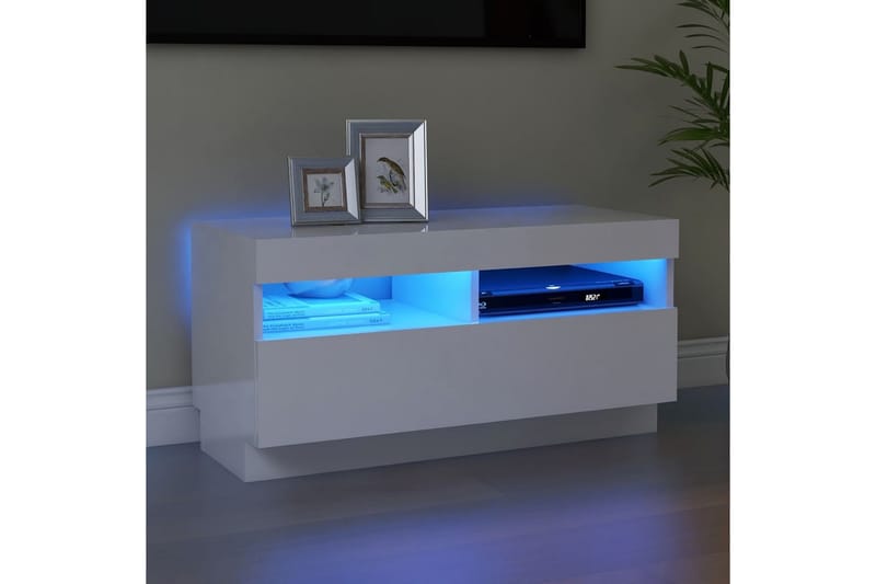 TV-bänk med LED-belysning vit högglans 80x35x40 cm - Vit - Möbler - Tv möbel & mediamöbel - TV bänk & mediabänk