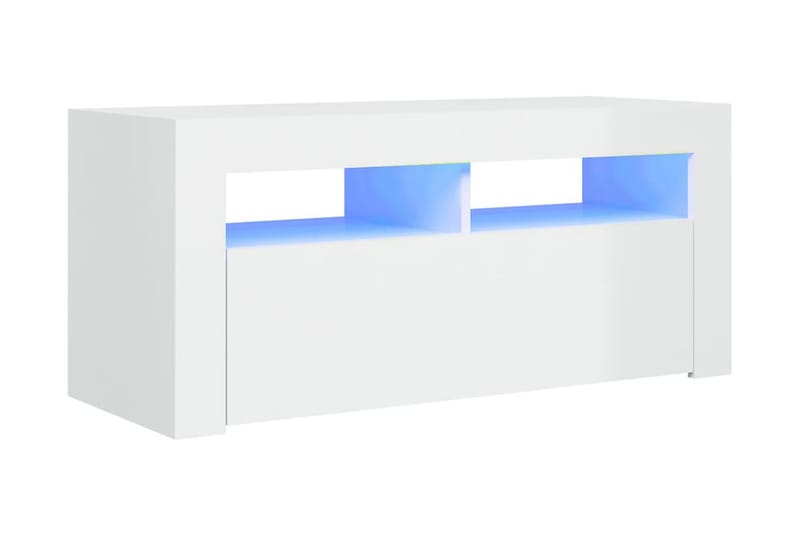 TV-bänk med LED-belysning vit högglans 90x35x40 cm - Vit - Möbler - Tv möbel & mediamöbel - TV bänk & mediabänk