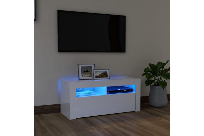 TV-bänk med LED-belysning vit högglans 90x35x40 cm - Vit - Möbler - Tv möbel & mediamöbel - TV bänk & mediabänk