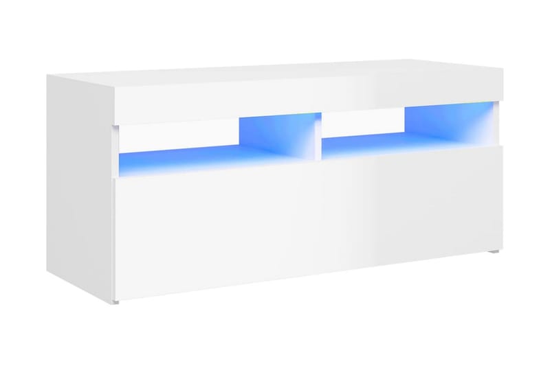 TV-bänk med LED-belysning vit högglans 90x35x40 cm - Vit - Möbler - Tv möbel & mediamöbel - TV bänk & mediabänk