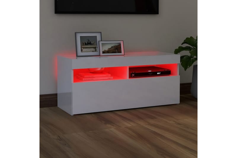 TV-bänk med LED-belysning vit högglans 90x35x40 cm - Vit - TV bänk & mediabänk
