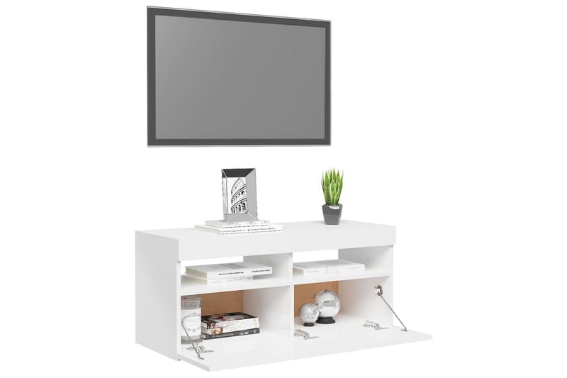 TV-bänk med LED-belysning vit högglans 90x35x40 cm - Vit - Möbler - Tv möbel & mediamöbel - TV bänk & mediabänk