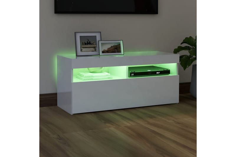 TV-bänk med LED-belysning vit högglans 90x35x40 cm - Vit - Möbler - Tv möbel & mediamöbel - TV bänk & mediabänk