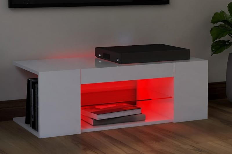 TV-bänk med LED-belysning vit högglans 90x39x30 cm - Vit - Möbler - Tv möbel & mediamöbel - TV bänk & mediabänk