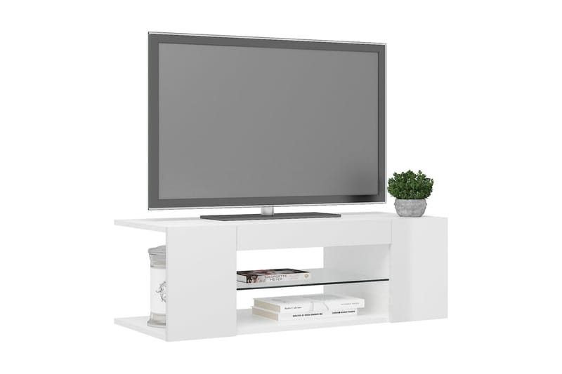 TV-bänk med LED-belysning vit högglans 90x39x30 cm - Vit - Möbler - Tv möbel & mediamöbel - TV bänk & mediabänk