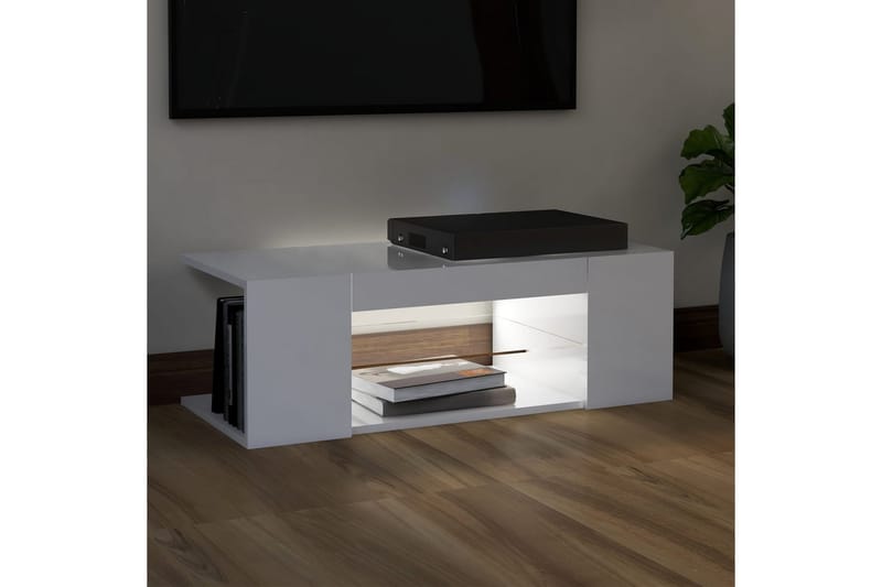 TV-bänk med LED-belysning vit högglans 90x39x30 cm - Vit - Möbler - Tv möbel & mediamöbel - TV bänk & mediabänk