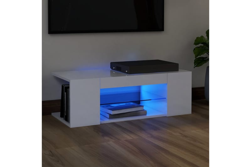 TV-bänk med LED-belysning vit högglans 90x39x30 cm - Vit - Möbler - Tv möbel & mediamöbel - TV bänk & mediabänk