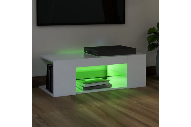 TV-bänk med LED-belysning vit högglans 90x39x30 cm - Vit - Möbler - Tv möbel & mediamöbel - TV bänk & mediabänk