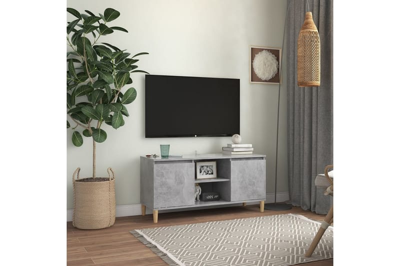 TV-bänk med massiva ben betonggrå 103,5x35x50 cm - Grå - Möbler - Tv möbel & mediamöbel - TV bänk & mediabänk