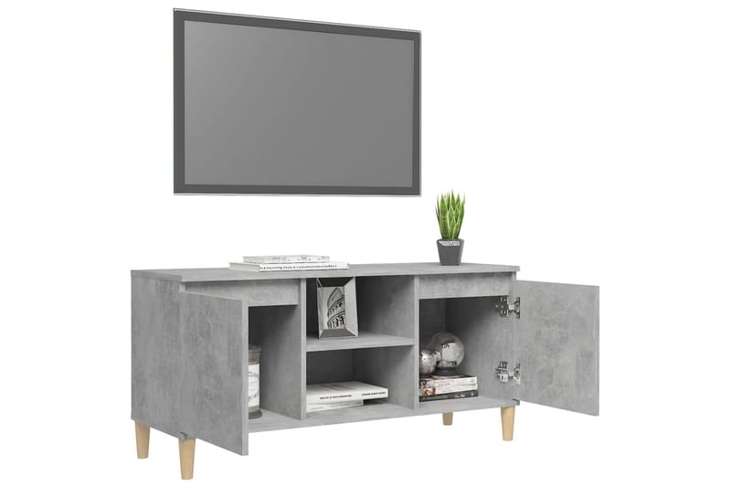 TV-bänk med massiva ben betonggrå 103,5x35x50 cm - Grå - Möbler - Tv möbel & mediamöbel - TV bänk & mediabänk