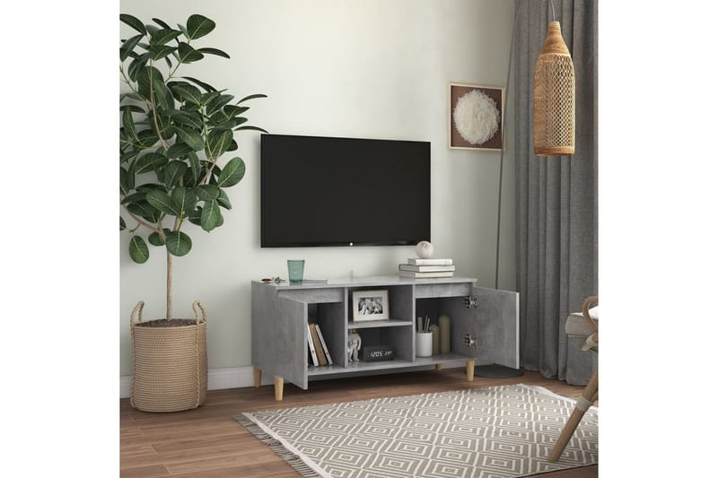 TV-bänk med massiva ben betonggrå 103,5x35x50 cm - Grå - Möbler - Tv möbel & mediamöbel - TV bänk & mediabänk