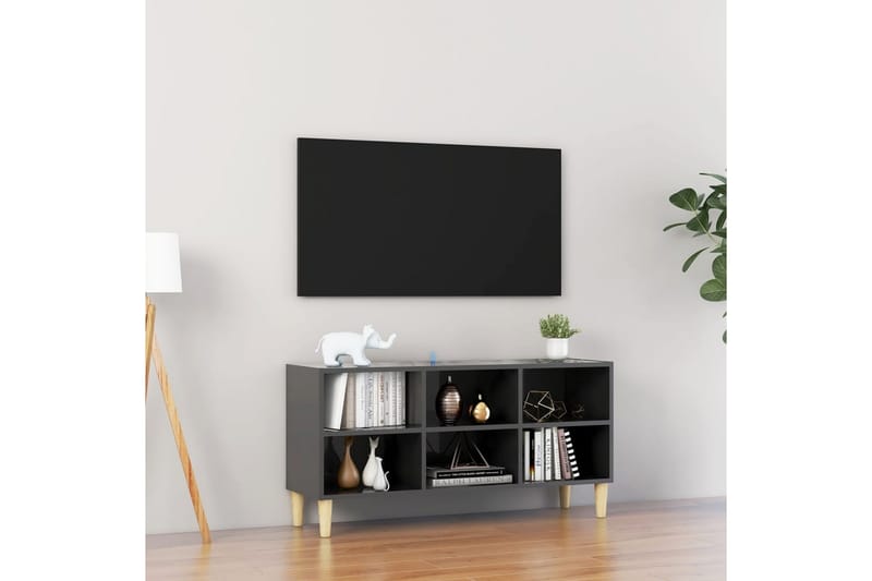 TV-bänk med massiva ben grå högglans 103,5x30x50 cm - Grå - TV bänk & mediab�änk