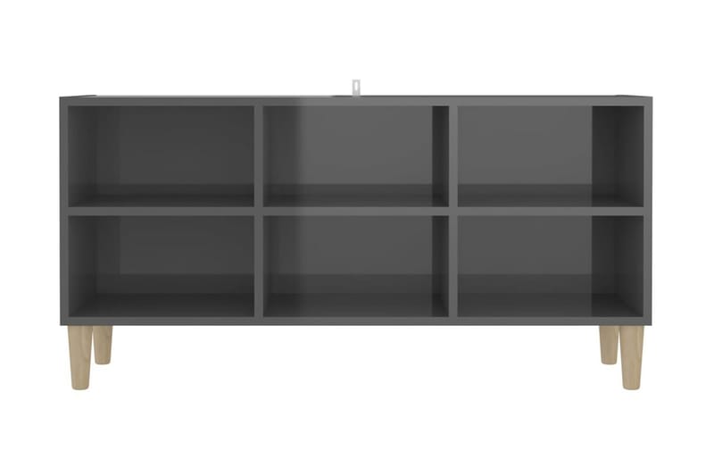 TV-bänk med massiva ben grå högglans 103,5x30x50 cm - Grå - TV bänk & mediabänk